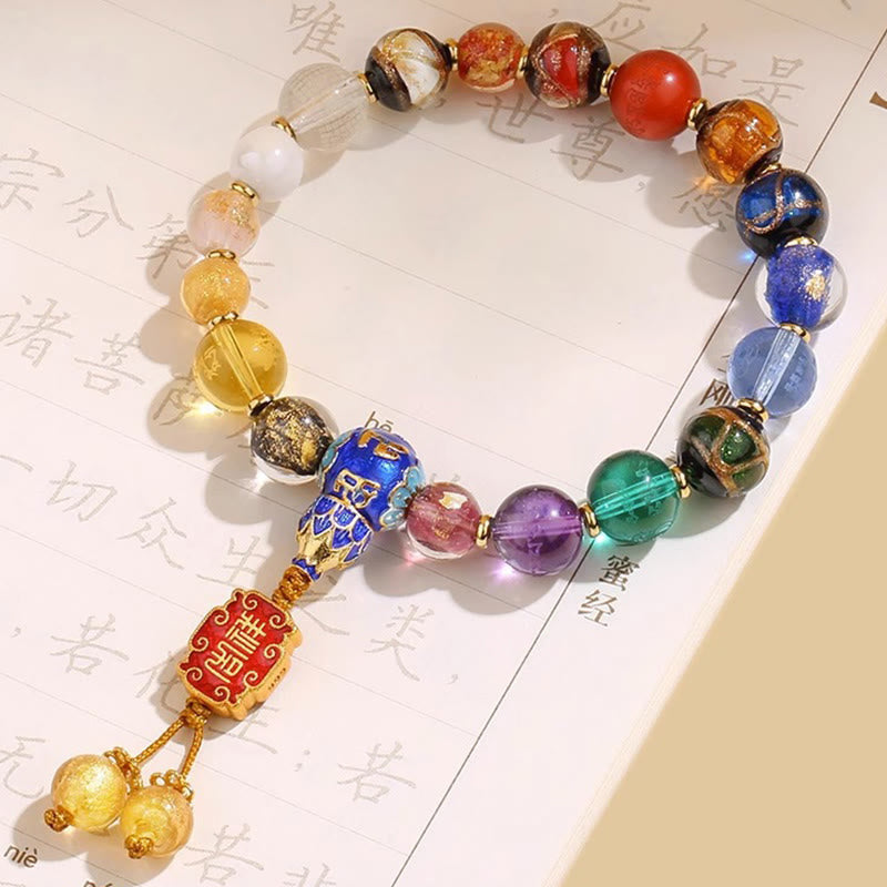 Fortune Jewel Tibetan Colorful Incense Ash Liuli Glass Bead Om Mani Padme Hum Dorje Vajra 18 Beads Wrist Mala