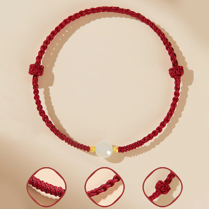Fortune Jewel Handcrafted Round Jade Lucky Bead Prosperity Braided Bracelet
