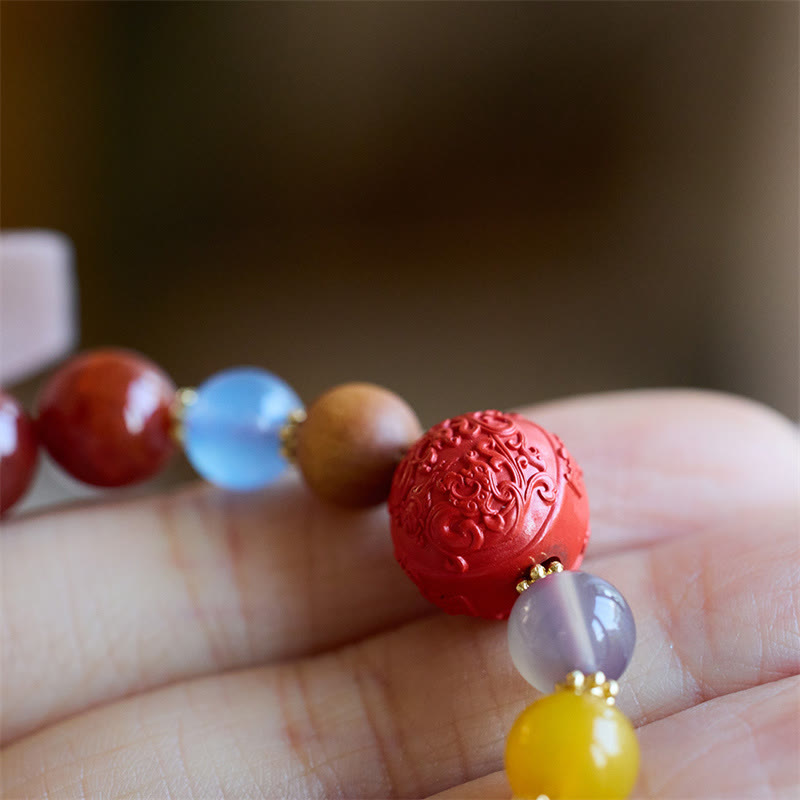 Fortune Jewel Natural Red Agate Peace Talisman Fu Character Dragon Tail Confidence Charm Bracelet
