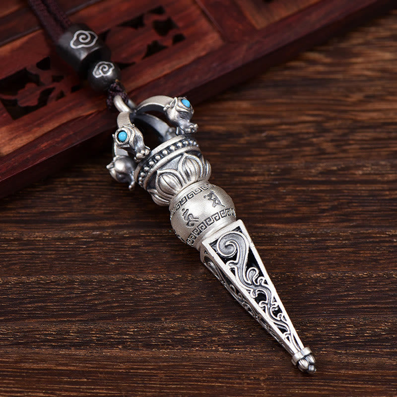 Fortune Jewel Tibetan Om Mani Padme Hum Dorje Vajra Design Wisdom Rotatable Necklace Pendant
