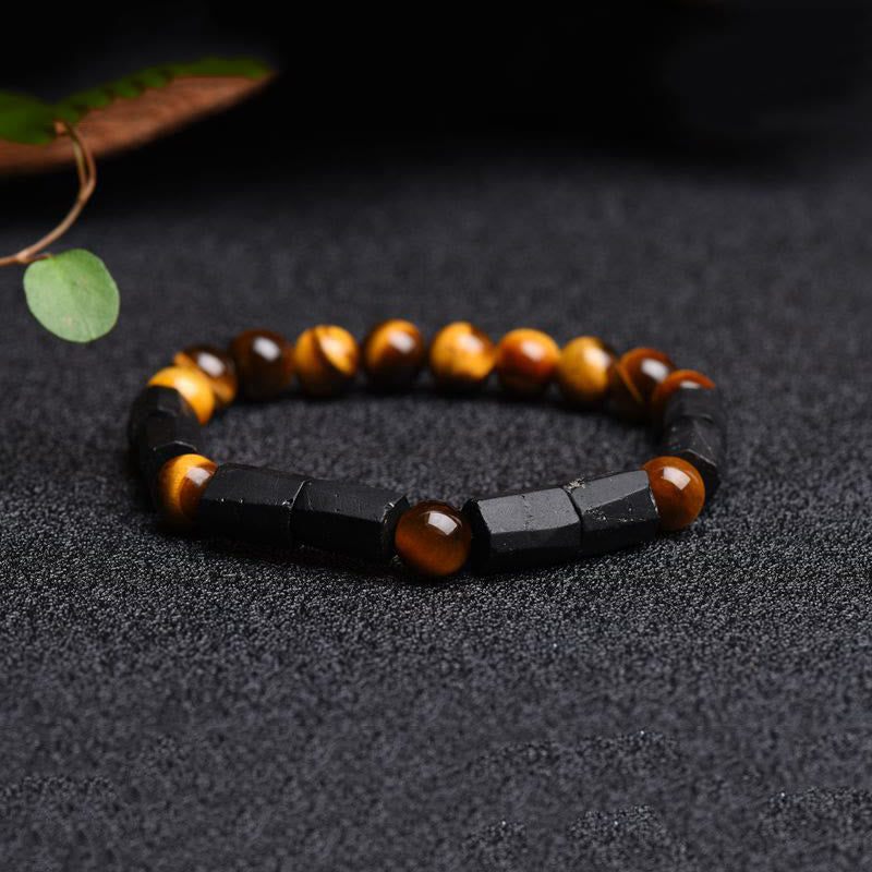 Fortune Jewel Natural Black Tourmaline Tiger Eye Positive Bracelet