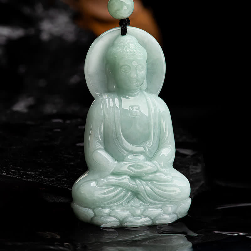 Fortune Jewel Amitabha Buddha Jade Amulet Compassion String Necklace Fortune Jewel