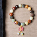 Fortune Jewel Natural Multicolored Gradient Bodhi Seed Liuli Glass Charm Peace Bracelet