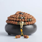 Fortune Jewel 108 Mala Beads Rudraksha Bodhi Seed Dzi Bead Luck Wealth Bracelet
