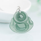 Fortune Jewel Laughing Buddha Jade Protection Calm Titanium Steel Chain Necklace Pendant Fortune Jewel