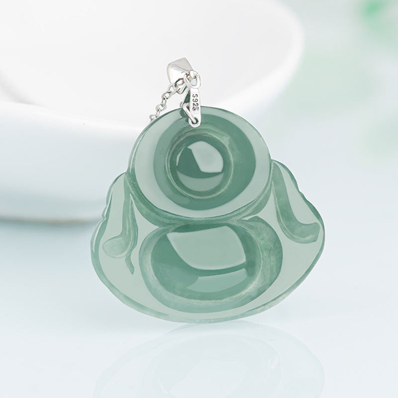 Fortune Jewel Laughing Buddha Jade Protection Calm Titanium Steel Chain Necklace Pendant Fortune Jewel