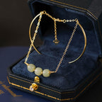 Fortune Jewel Copper Plated Gold Hetian Jade Bead Luck Double Layer Bracelet Bangle