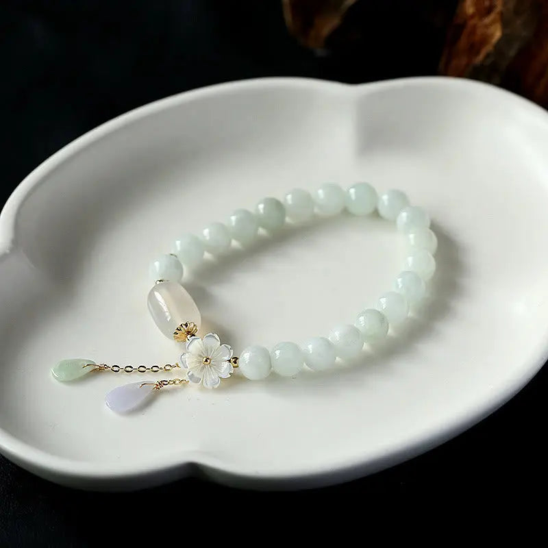 Fortune Jewel "Hoping for Purity and Peace"Natural White Jade Bracelet Includes Gift Message Card Fortune Jewel