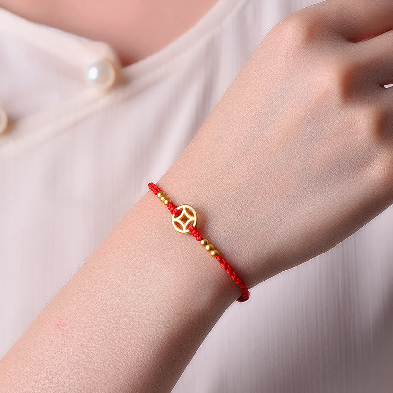 Fortune Jewel Copper Coin Strength Braided String Bracelet Anklet
