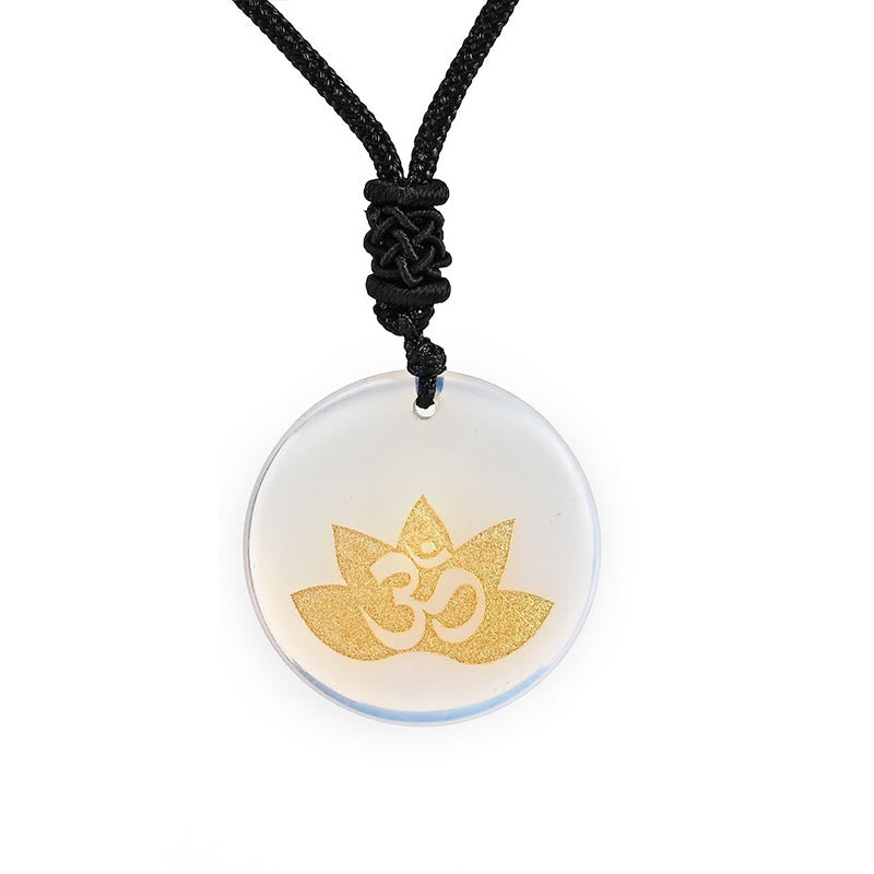 Fortune Jewel OM Lotus Symbol Various Crystal Amethyst Tiger Eye Healing Necklace Pendant