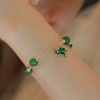 Fortune Jewel 14k Gold Plated Green Chalcedony Maple Leaf Courage Strength Bracelet