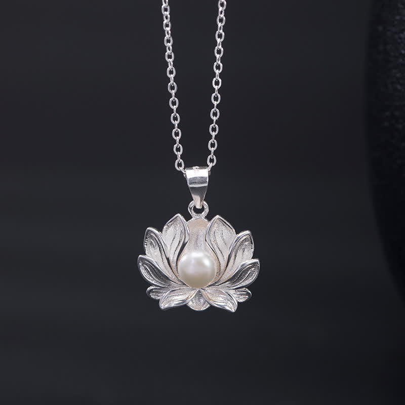 Fortune Jewel 925 Sterling Silver Lotus Flower Pearl Wealth Necklace Pendant Fortune Jewel