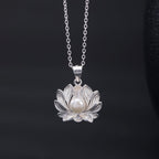 Fortune Jewel 925 Sterling Silver Lotus Flower Pearl Wealth Necklace Pendant Fortune Jewel