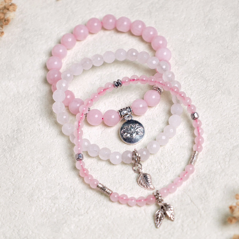Fortune Jewel 3PCS Natural Quartz Crystal Beaded Healing Energy Lotus Bracelet