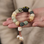 Fortune Jewel Natural Bodhi Seed Lovely Paw Ebony Wood Lucky Cat Wisdom Bracelet