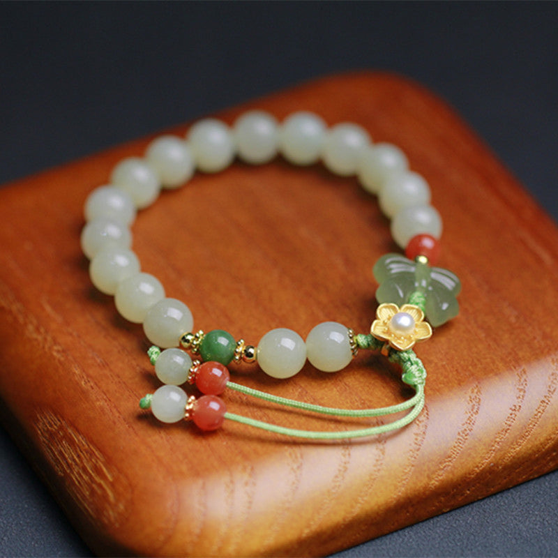 Fortune Jewel 925 Sterling Silver Jade Luck Flower Butterfly Bracelet