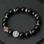 Fortune Jewel 925 Sterling Silver Black Obsidian Tiger Eye Eye of Providence Purification Bracelet