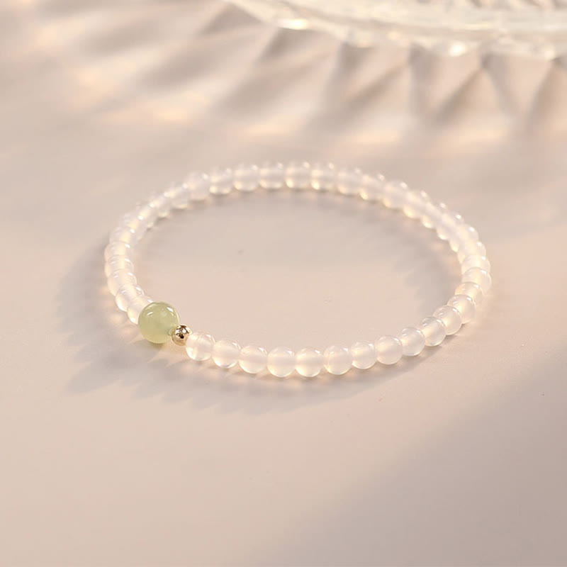 Fortune Jewel Natural White Agate Jade Luck Protection Bracelet