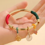 Fortune Jewel Pink Crystal Peace Buckle Lucky Flower Love Bracelet Bangle