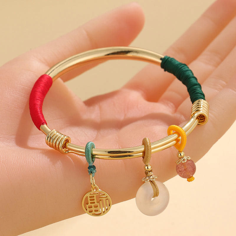 Fortune Jewel Pink Crystal Peace Buckle Lucky Flower Love Bracelet Bangle