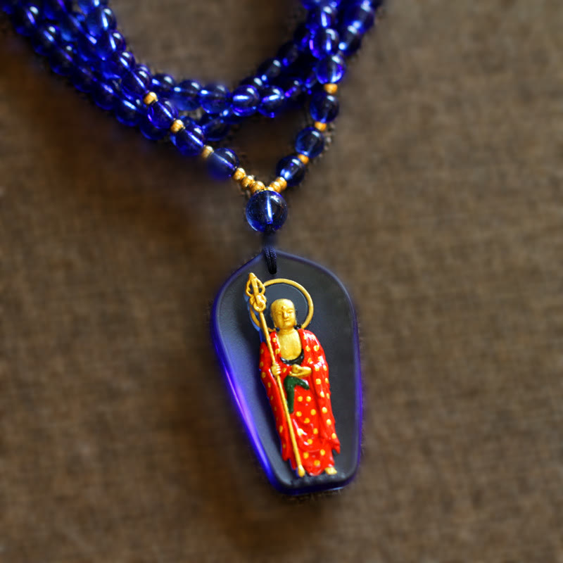 Fortune Jewel Ksitigarbha Buddha Liuli Crystal Compassion Amulet Necklace Pendant Fortune Jewel