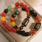 Fortune Jewel Five Elements Black Onyx Red Agate Wisdom Wealth Bracelet