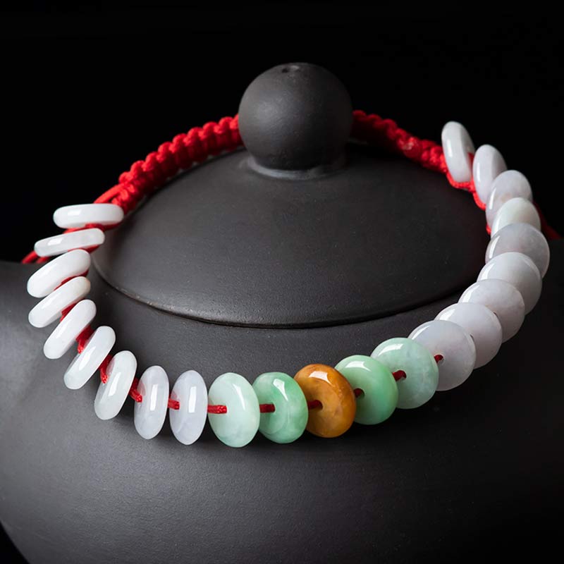Fortune Jewel Round Jade Lucky Red String Weave Bracelet