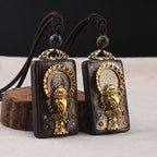 Fortune Jewel Ebony Wood Elephant God of Fortune Buddha Blessing Necklace String Pendant
