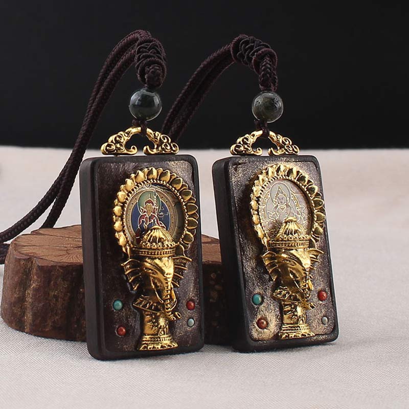 Fortune Jewel Ebony Wood Elephant God of Fortune Buddha Blessing Necklace String Pendant