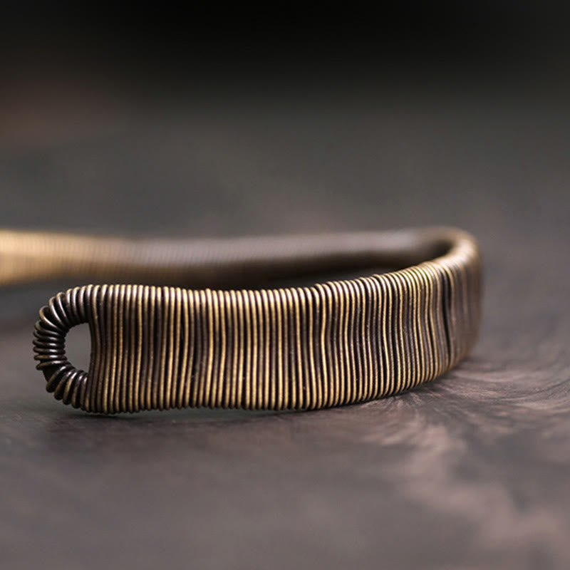 Fortune Jewel Simple Design Wrapped Brass Copper Luck Wealth Adjustable Cuff Bracelet
