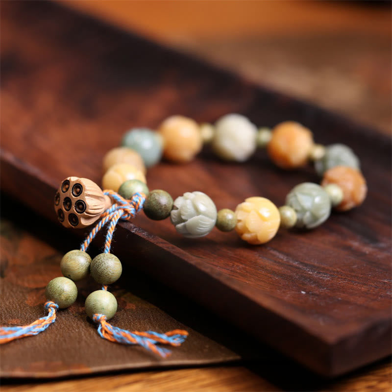 Fortune Jewel Bodhi Seed Lotus Green Sandalwood Wisdom Harmony Bracelet