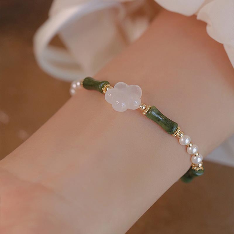 Fortune Jewel Peridot Bamboo Flower Agate Pearl Peace Bracelet