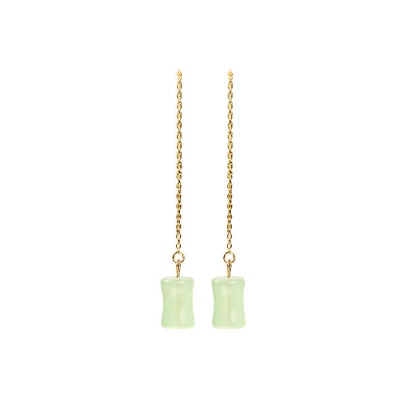 Fortune Jewel Jade Bamboo Pattern Luck Drop Earrings