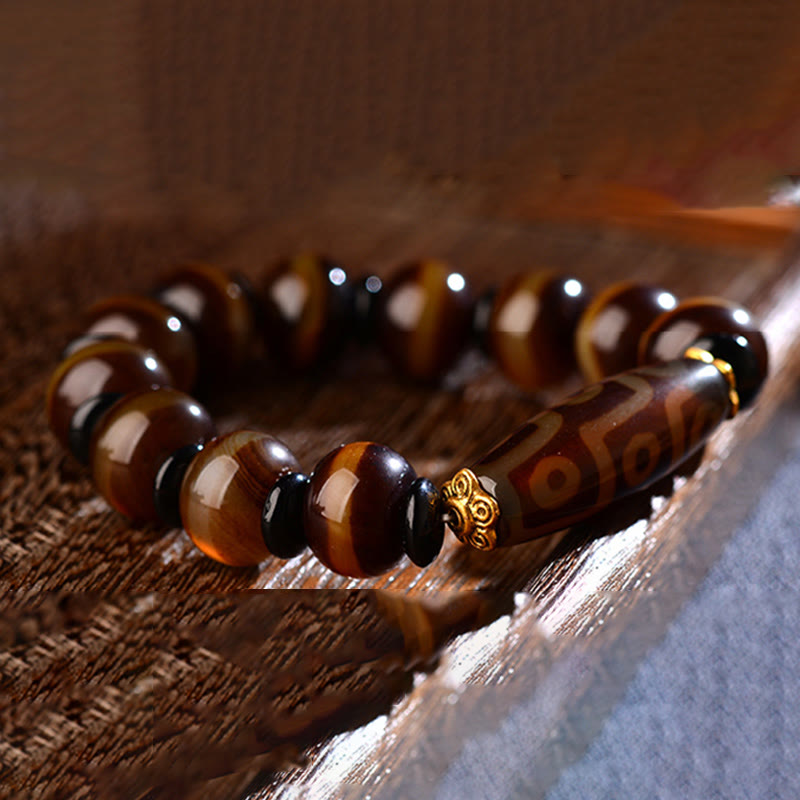 Fortune Jewel Tibetan Natural Nine-Eye Dzi Bead Agate Wealth Blessings Bracelet
