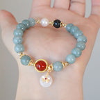 Fortune Jewel Natural Jade Red Agate Pearl Bow Tie Luck Bracelet