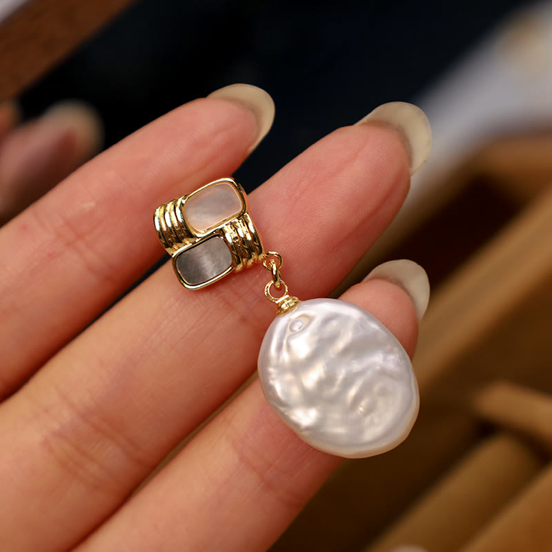 Fortune Jewel 925 Sterling Silver Posts Copper Plated Gold Natural Baroque Pearl Healing Drop Earrings