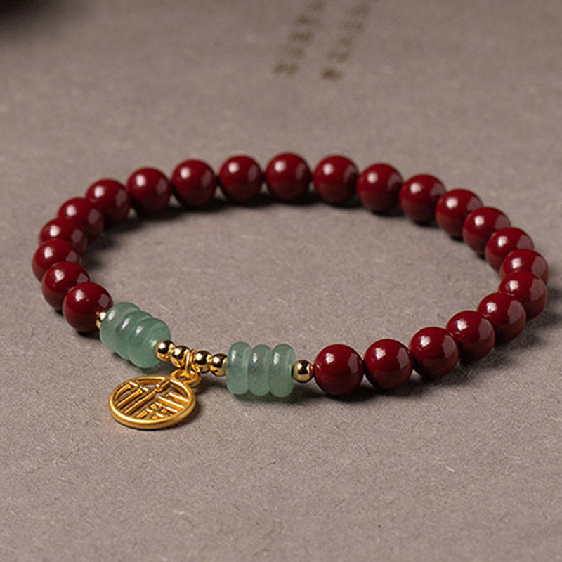 Fortune Jewel Cinnabar Green Aventurine Luck Blessing Bracelet