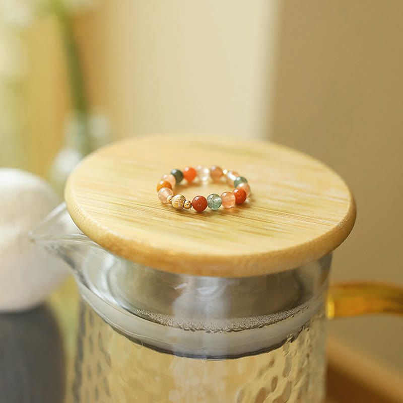 Fortune Jewel 14k Gold Plated Copper Fu Lu Shou Crystal Peach Moonstone Happiness Wealth Ring