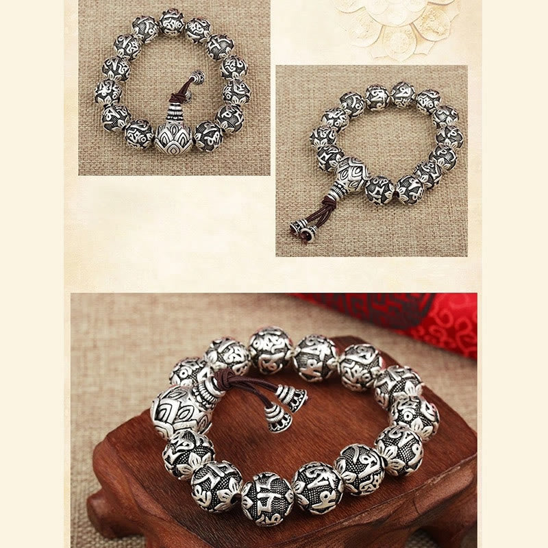 Fortune Jewel Tibetan Om Mani Padme Hum Carved Alloy Beads Amulet Bracelet