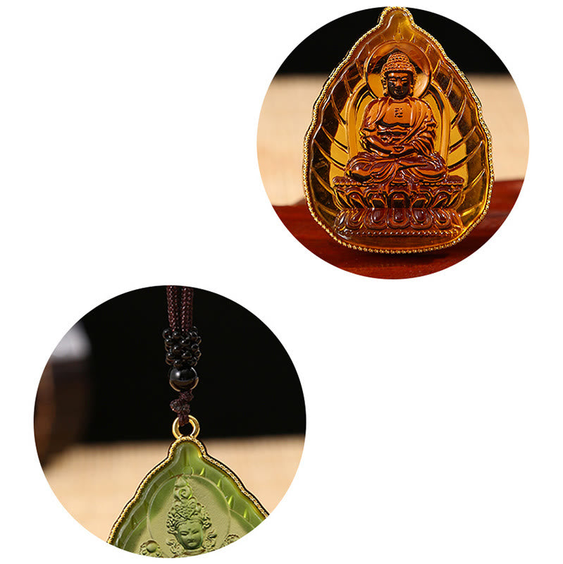 Fortune Jewel Tibetan Buddha Liuli Crystal Serenity Necklace Pendant Fortune Jewel