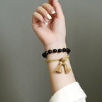 Fortune Jewel 2Pcs Black Onyx Bead Support Protection String Bracelet