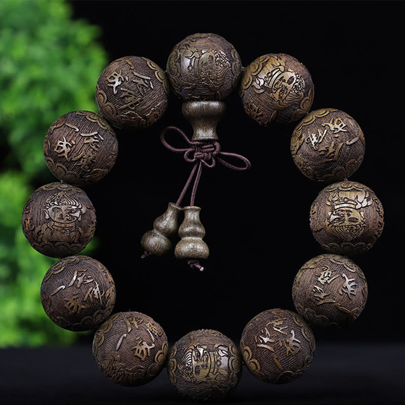 Fortune Jewel Chinese Zodiac Rosewood Ebony Copper Coin PiXiu Carved Warmth Bracelet