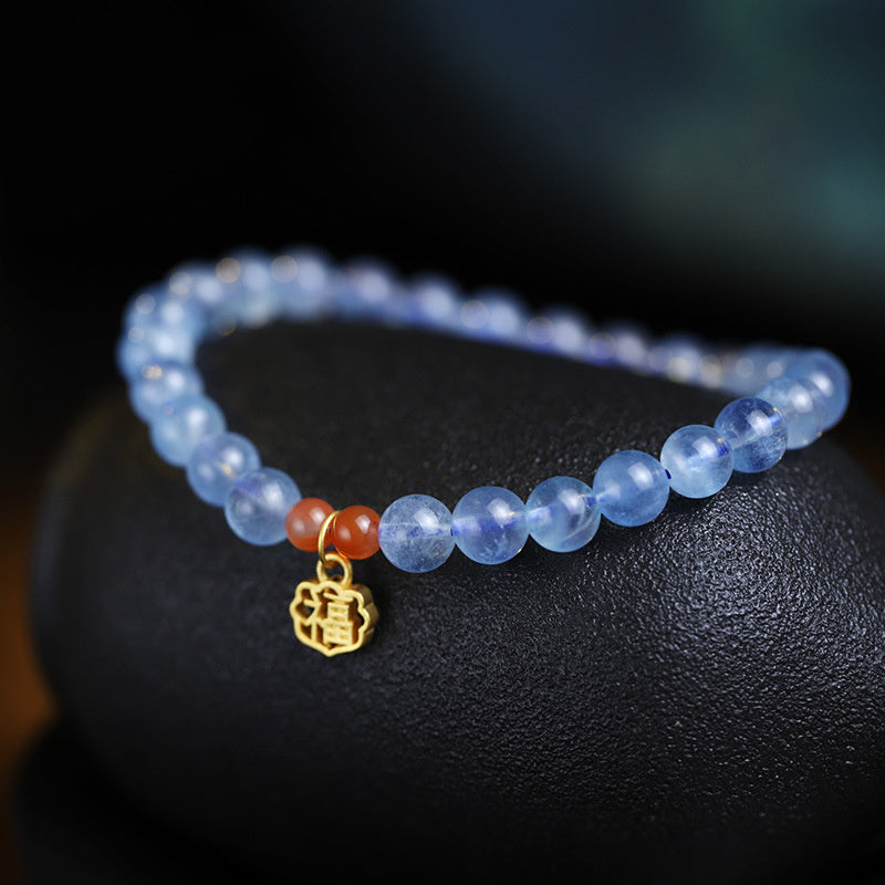 Fortune Jewel Natural Aquamarine Red Agate Healing Charm Bracelet