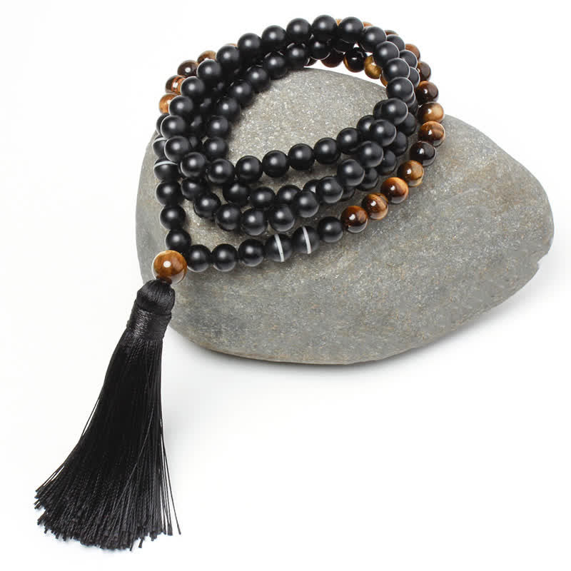 Fortune Jewel Black Onyx Tiger Eye Fortune Bracelet Tassel Necklace Pendant