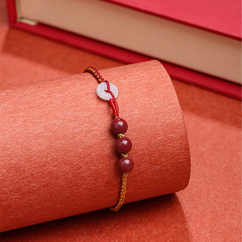 Fortune Jewel Natural Cinnabar Jade Peace Buckle Blessing Bracelet