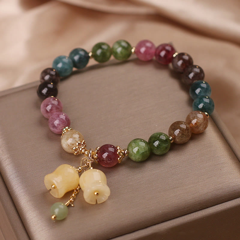 Fortune Jewel Natural Colorful Tourmaline Flower Bead Love Bracelet