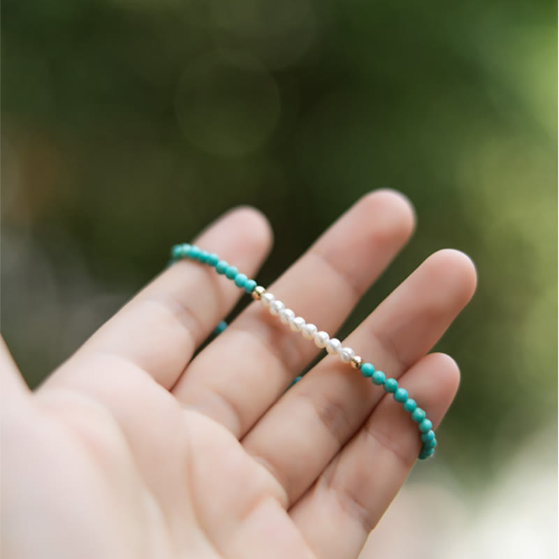 Fortune Jewel 925 Sterling Silver Natural Turquoise Pearl Beaded Bracelet