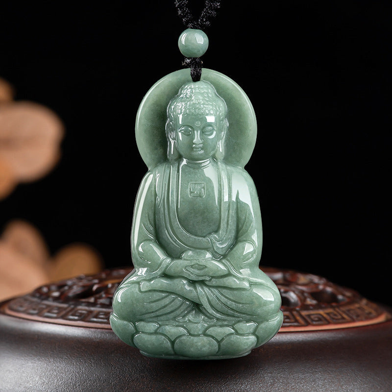 Fortune Jewel Amitabha Buddha Jade Amulet Compassion String Necklace Fortune Jewel