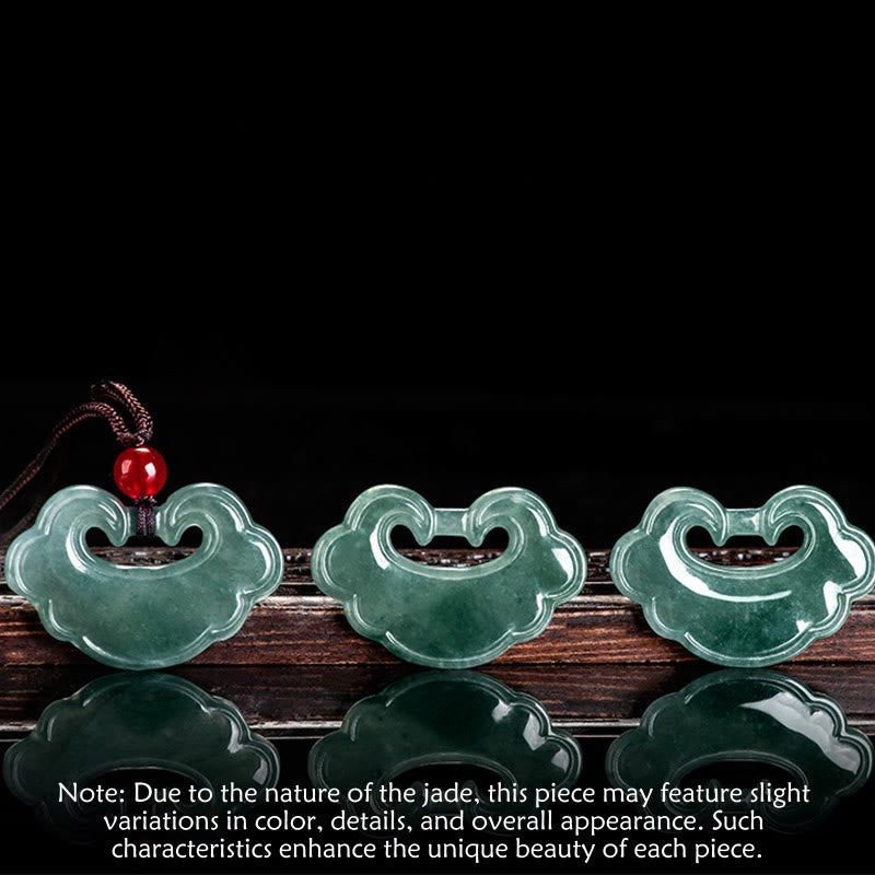 Fortune Jewel Natural Green Jade Chinese Lock Charm Luck Necklace Pendant