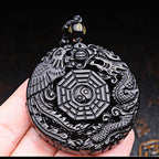 Fortune Jewel Bagua Dragon Phoenix Obsidian Fulfilment Pendant Necklace